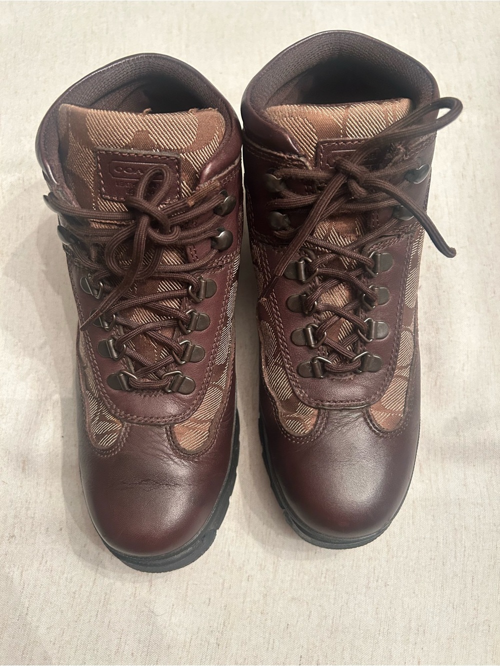 COACH Brown Leather & Fabric Hiking Boots-Very Good Used Condition